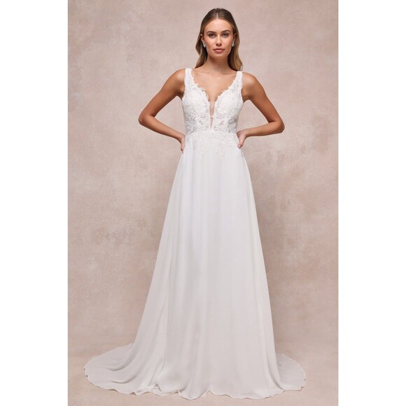 Lulus Forever Promised Dress XL White Wedding Chiffon Sequin Embroidered NWT - Picture 2 of 12